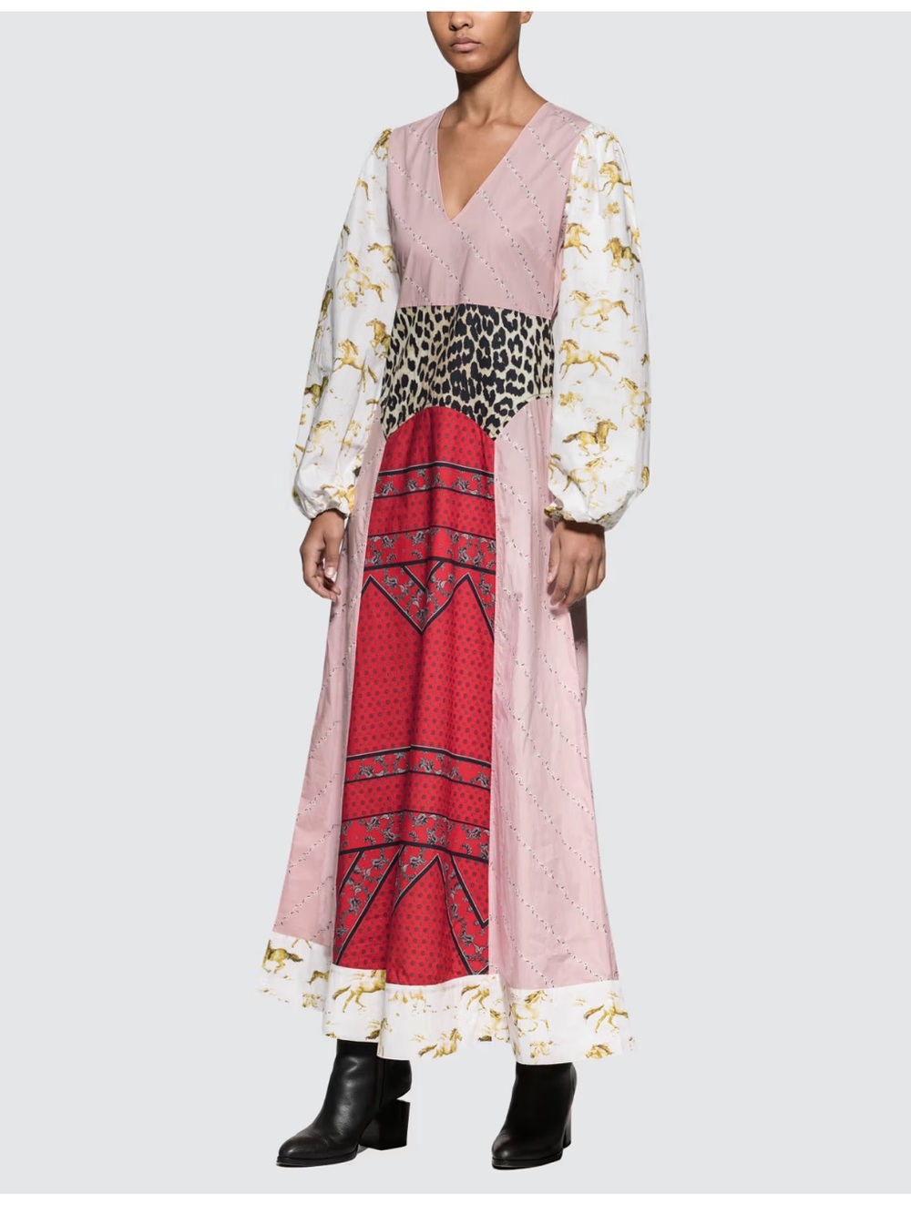 Ganni Pink, Red and Leopard-Print Mixed Maxi Dress